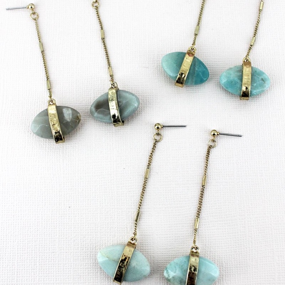 2 /$10- 1 PAIR GOLDTONE AMAZONITE GEMSTONE EARRING